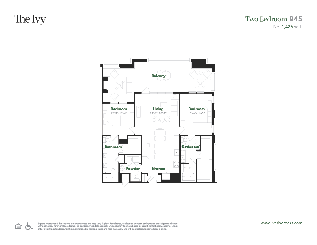 Floor plan for 2 beds, 2.5 baths, 1486 sqft